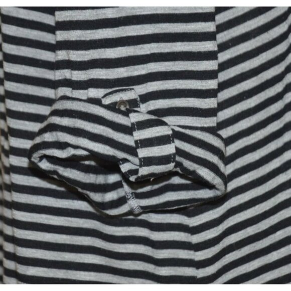 Vintage Faded Glory Women's Gray Striped V-Neck Blouse 4X Long Roll Tab Sleeves - Picture 6 of 12